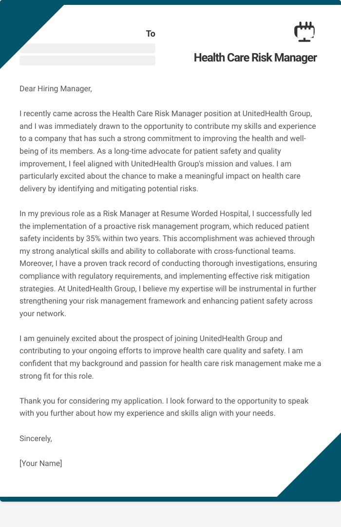 Health Care Risk Manager Cover Letter