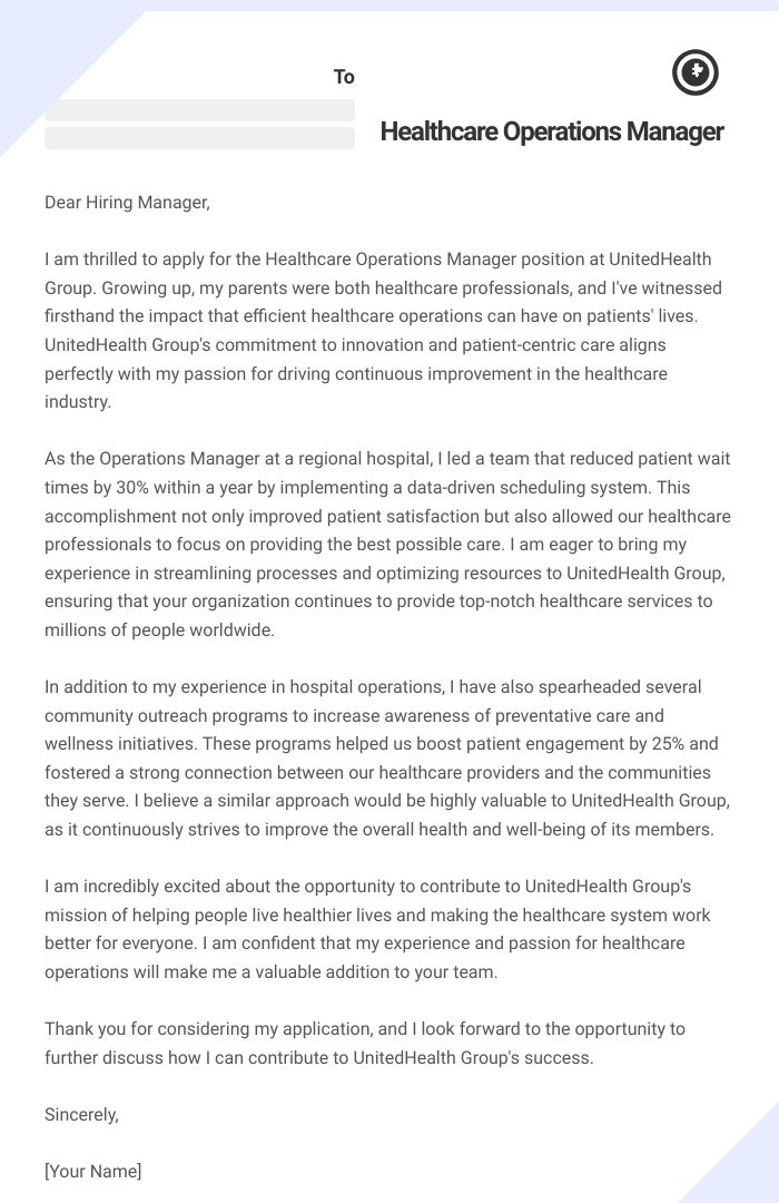 Healthcare Operations Manager Cover Letter