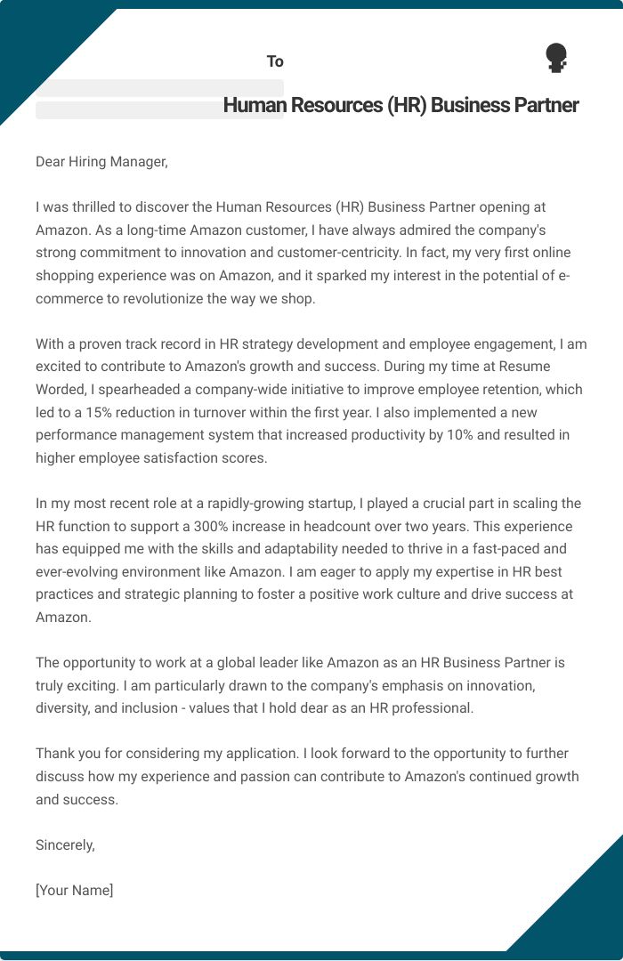Human Resources (HR) Business Partner Cover Letter