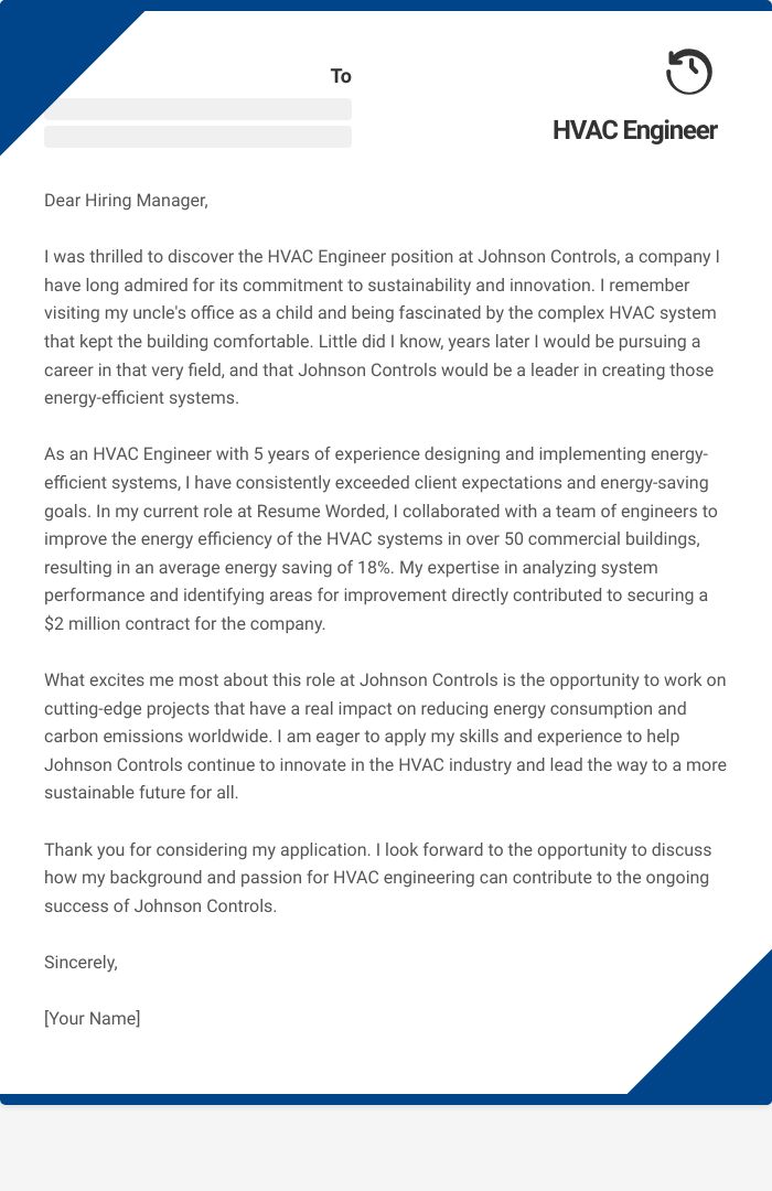HVAC Engineer Cover Letter