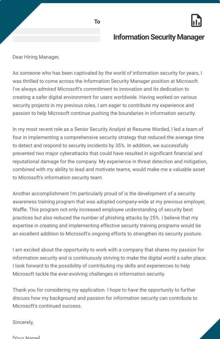 Information Security Manager Cover Letter