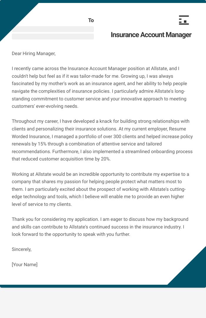 Insurance Account Manager Cover Letter