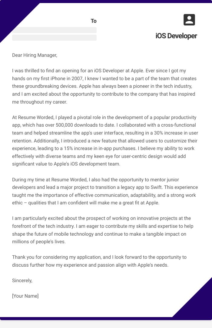 iOS Developer Cover Letter