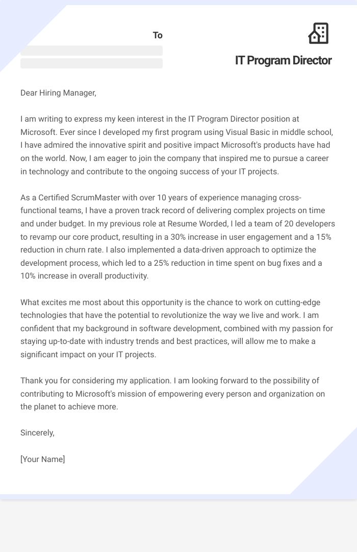 IT Program Director Cover Letter