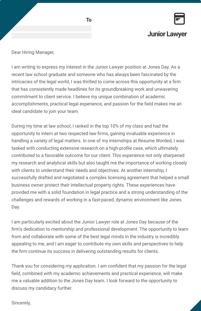 Junior Lawyer Cover Letter