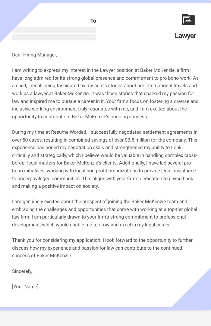 Lawyer Cover Letter