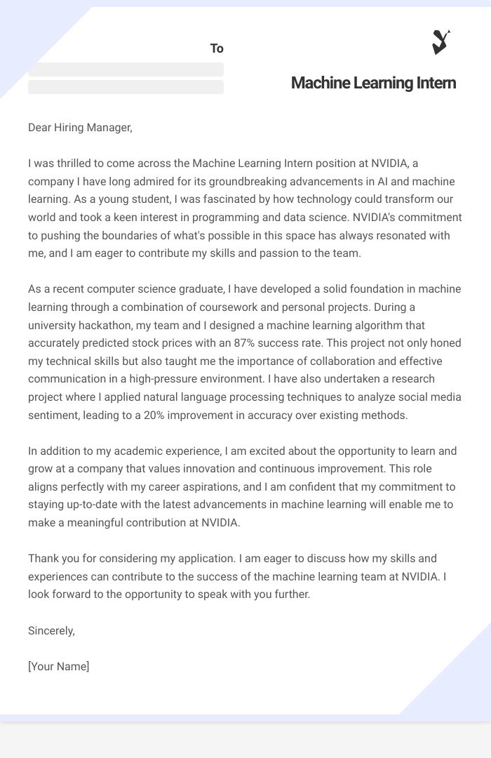 Machine Learning Intern Cover Letter