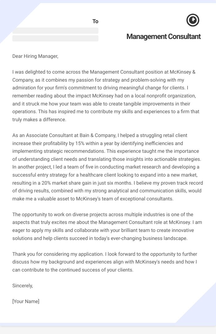 Management Consultant Cover Letter