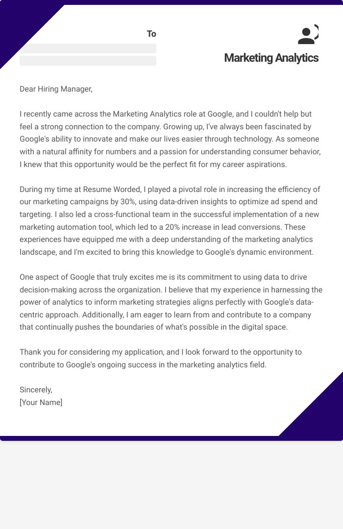 Marketing Analytics Cover Letter