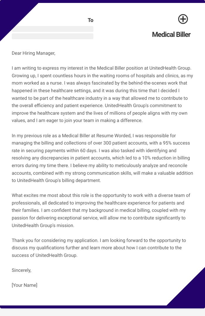 Medical Biller Cover Letter