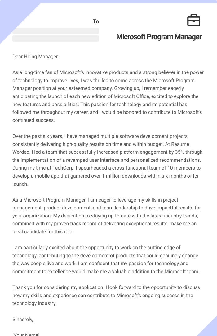 Microsoft Program Manager Cover Letter
