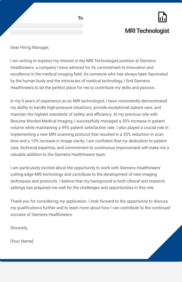 MRI Technologist Cover Letter