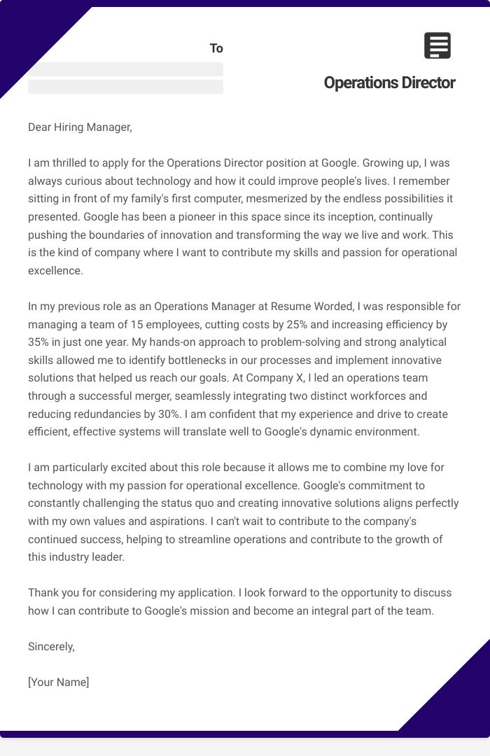 Operations Director Cover Letter
