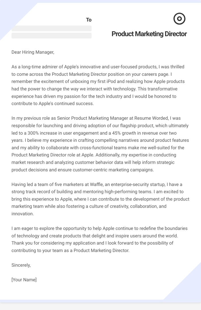 Product Marketing Director Cover Letter