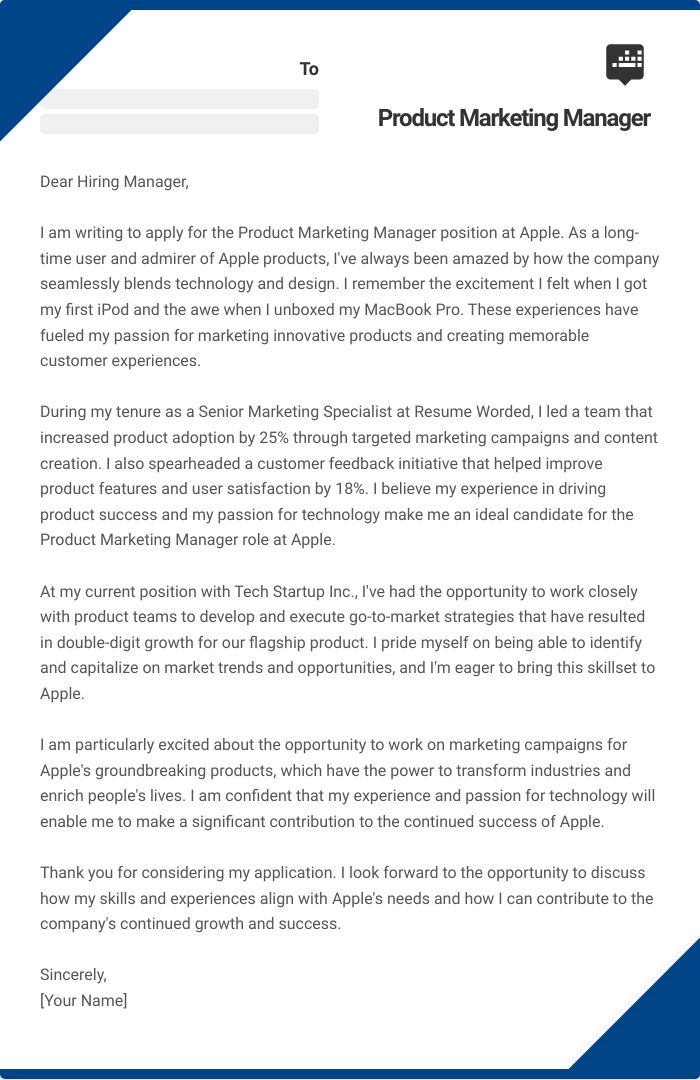 Product Marketing Manager Cover Letter