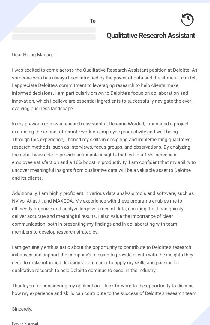 Qualitative Research Assistant Cover Letter