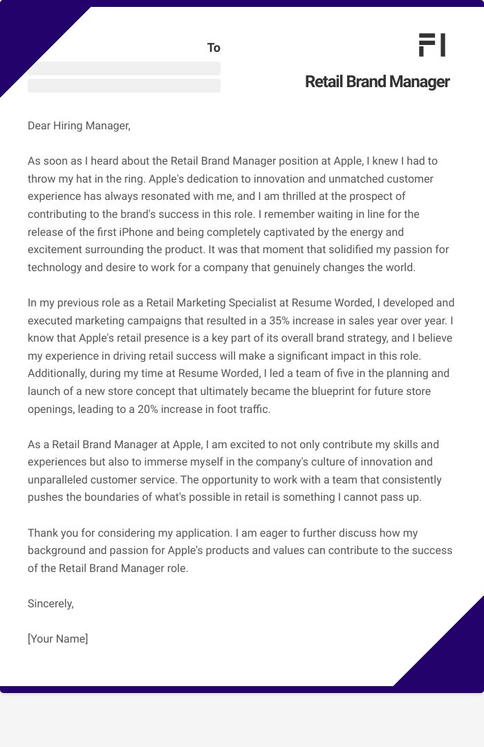 Retail Brand Manager Cover Letter