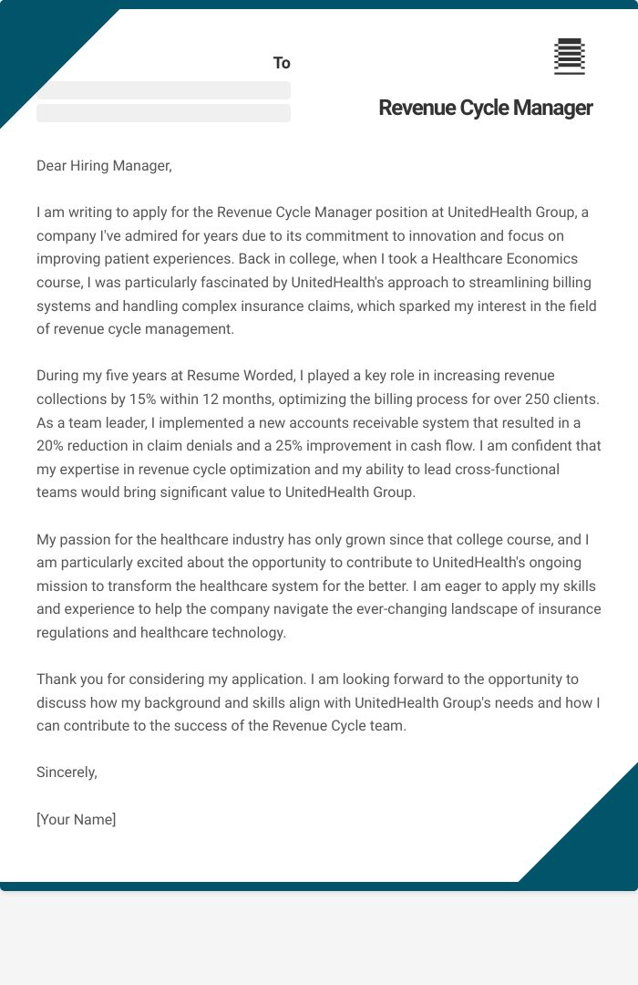 Revenue Cycle Manager Cover Letter