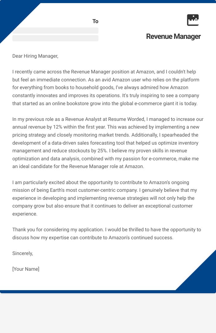 Revenue Manager Cover Letter