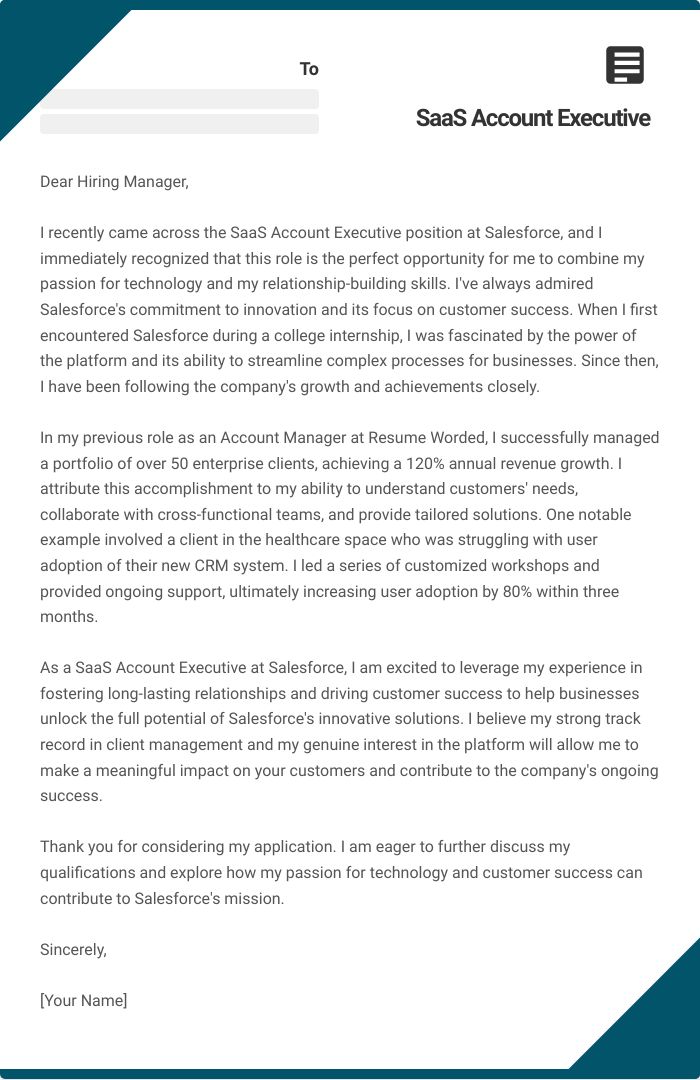 SaaS Account Executive Cover Letter
