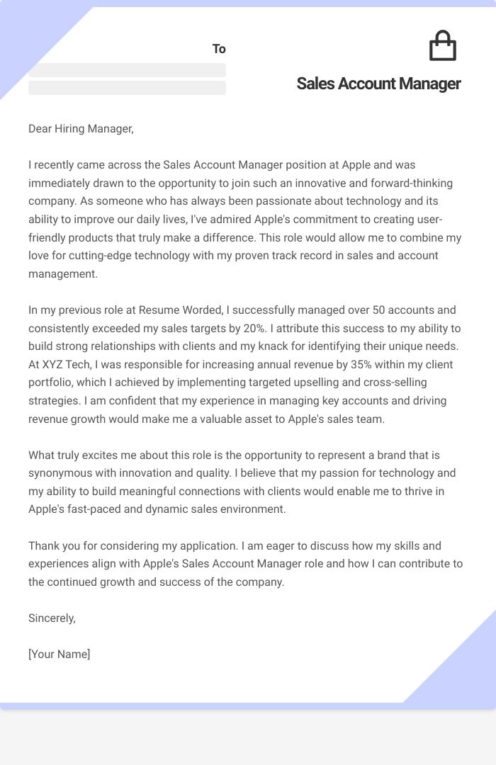 Sales Account Manager Cover Letter