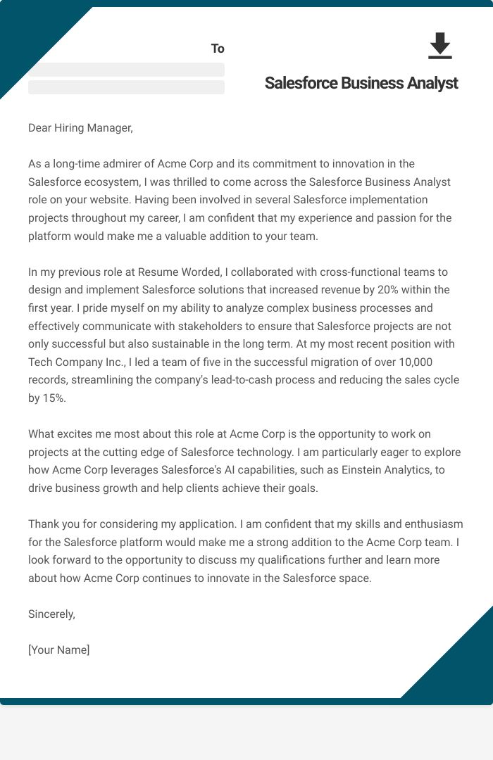 Salesforce Business Analyst Cover Letter