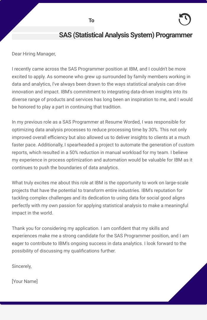 SAS (Statistical Analysis System) Programmer Cover Letter