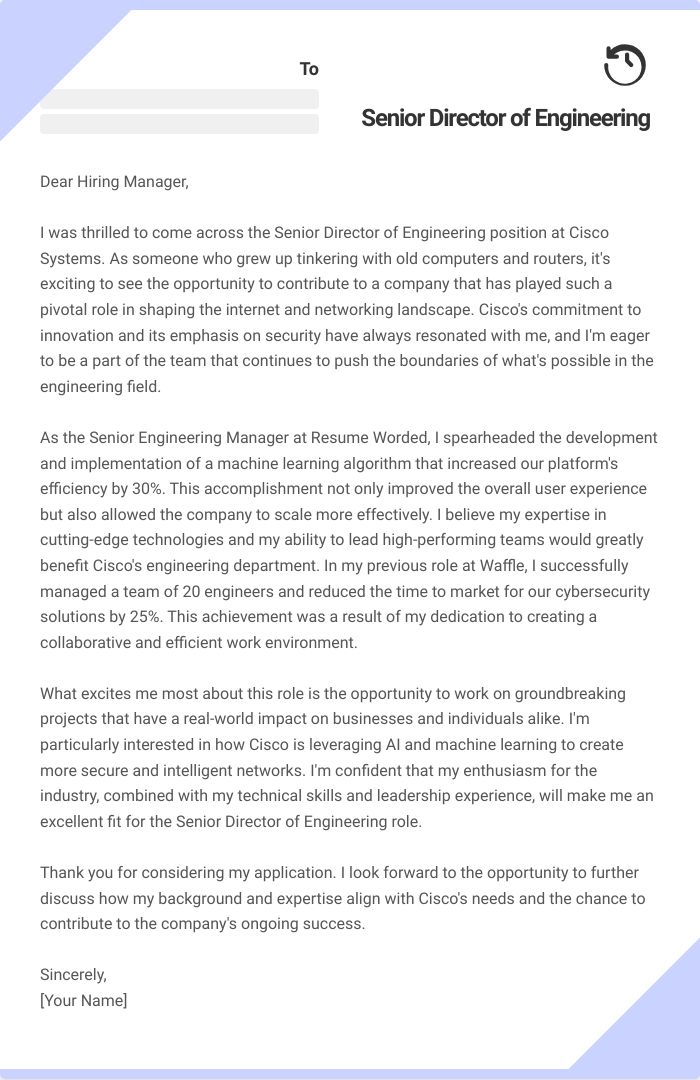 Senior Director of Engineering Cover Letter