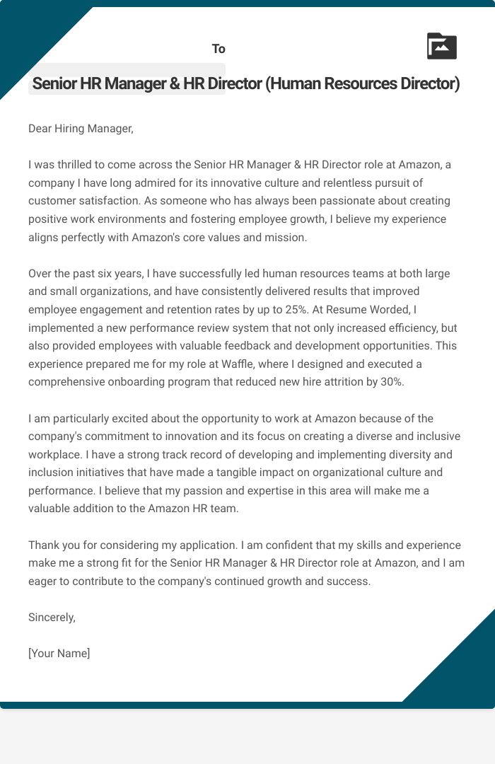 Senior HR Manager & HR Director (Human Resources Director) Cover Letter