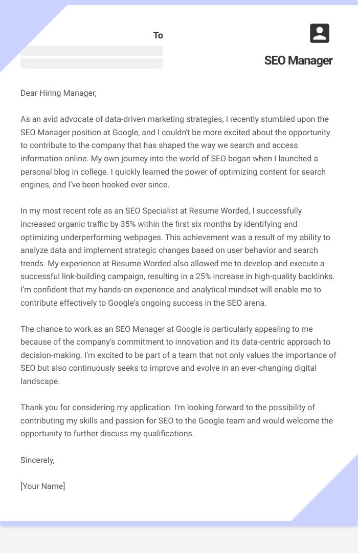 SEO Manager Cover Letter
