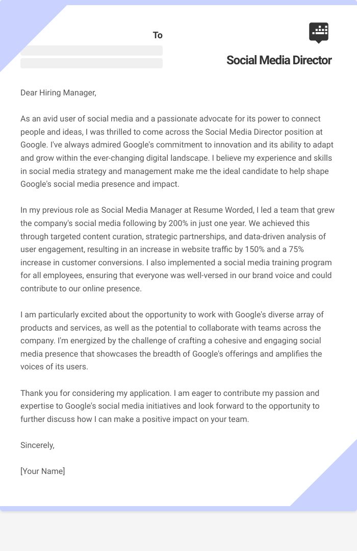 Social Media Director Cover Letter