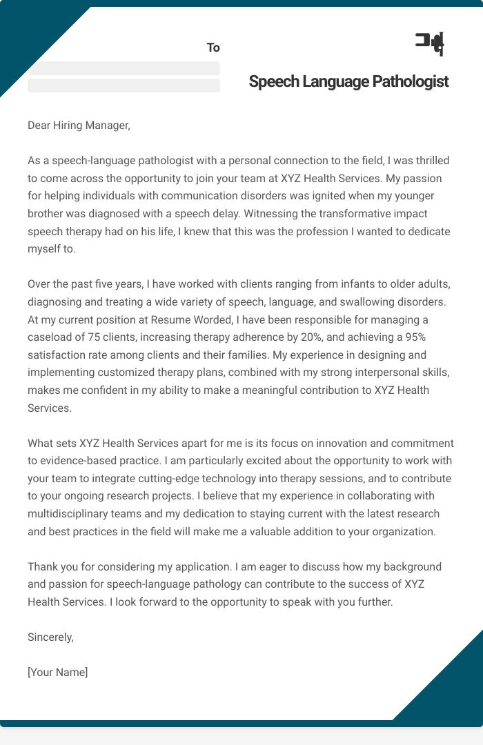 Speech Language Pathologist Cover Letter