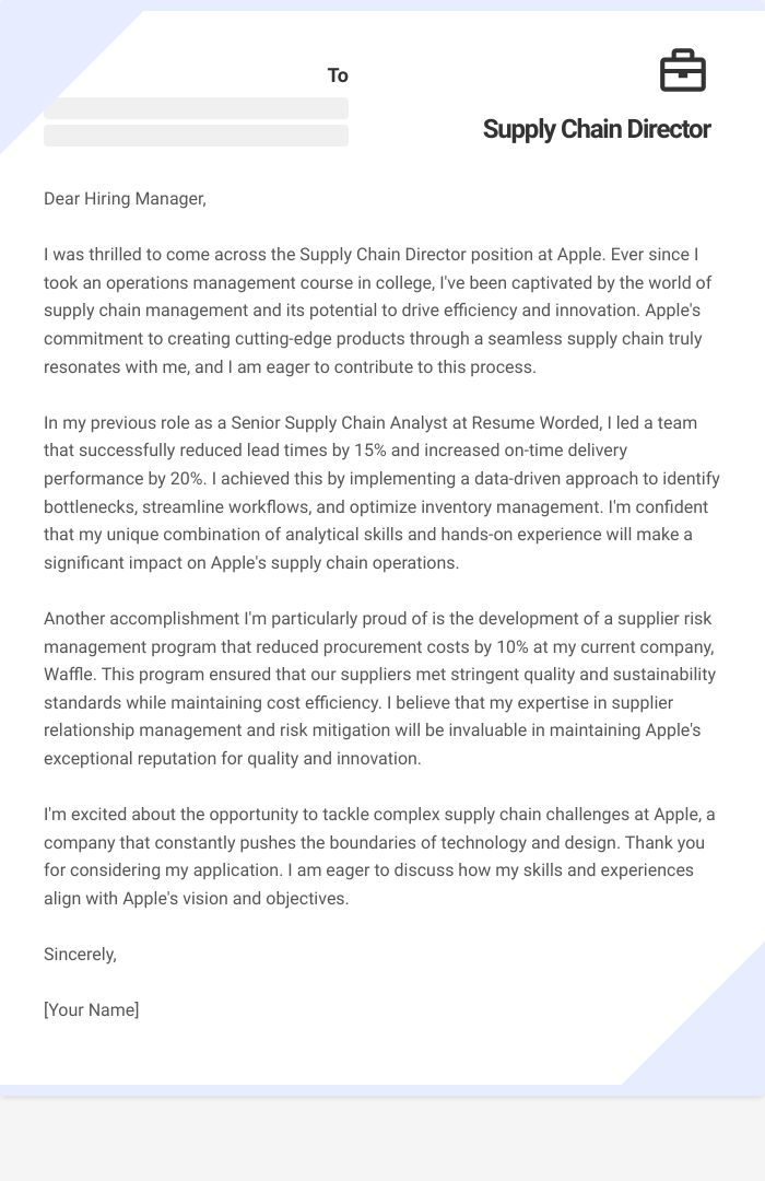 Supply Chain Director Cover Letter
