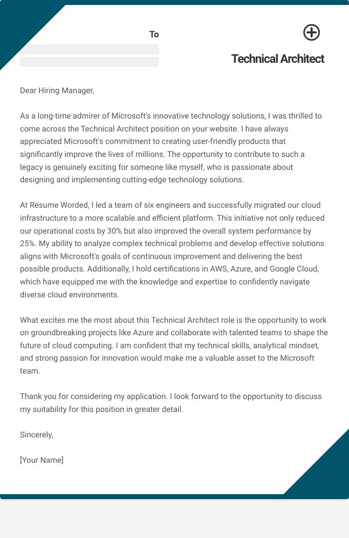 Technical Architect Cover Letter