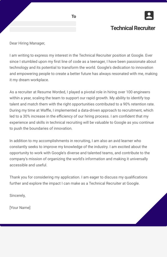 Technical Recruiter Cover Letter