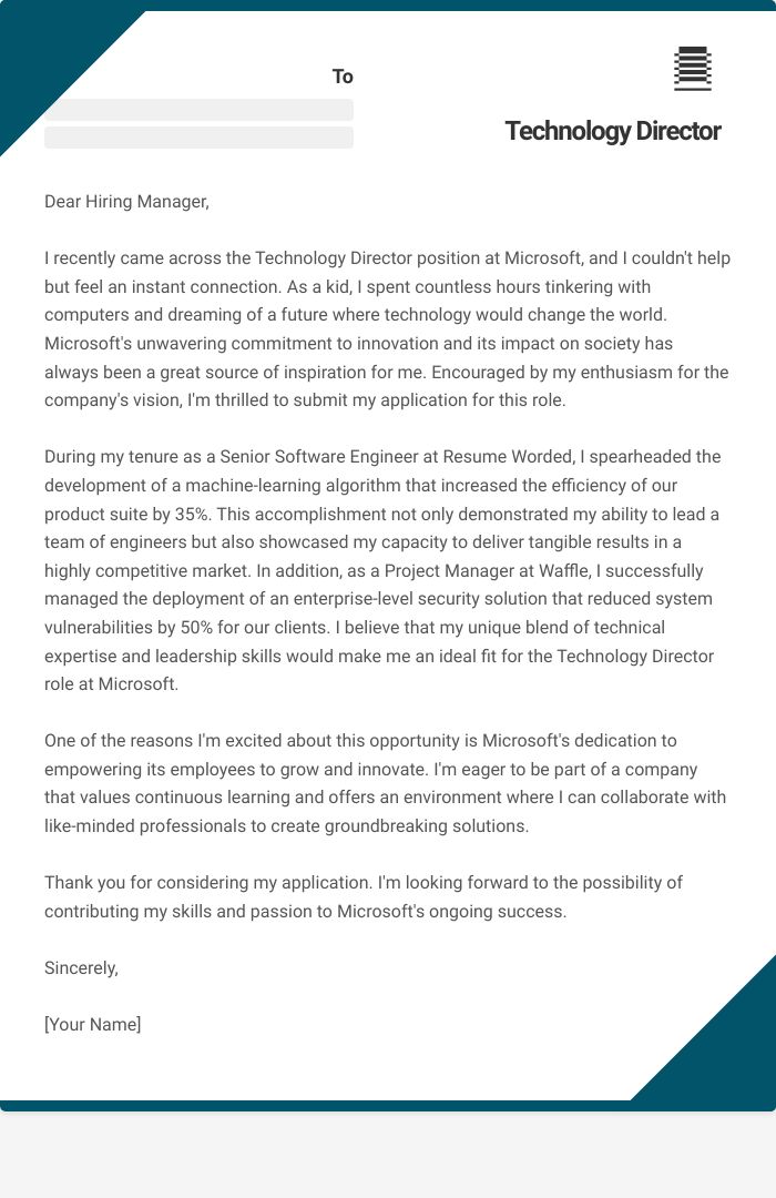 Technology Director Cover Letter