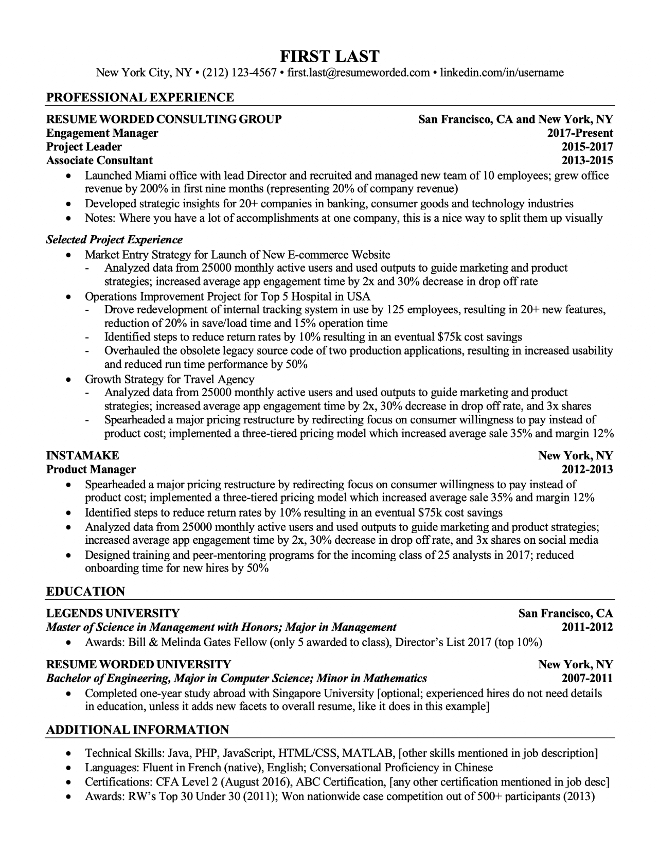 Multiple projects resume