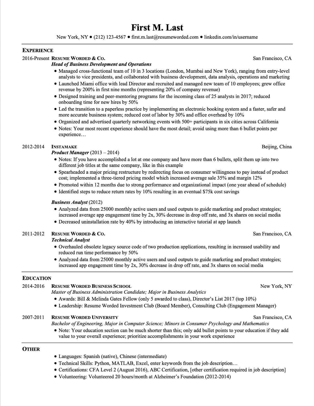 Screenshot of a modern resume template for graduates and experienced hires, updated for 2024